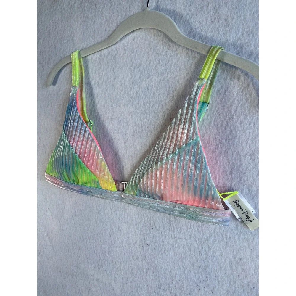 Dippin Daisy's‎ Revibe Ribbed Velvet Light Neon Tie Dye Triangle Bikini Top M